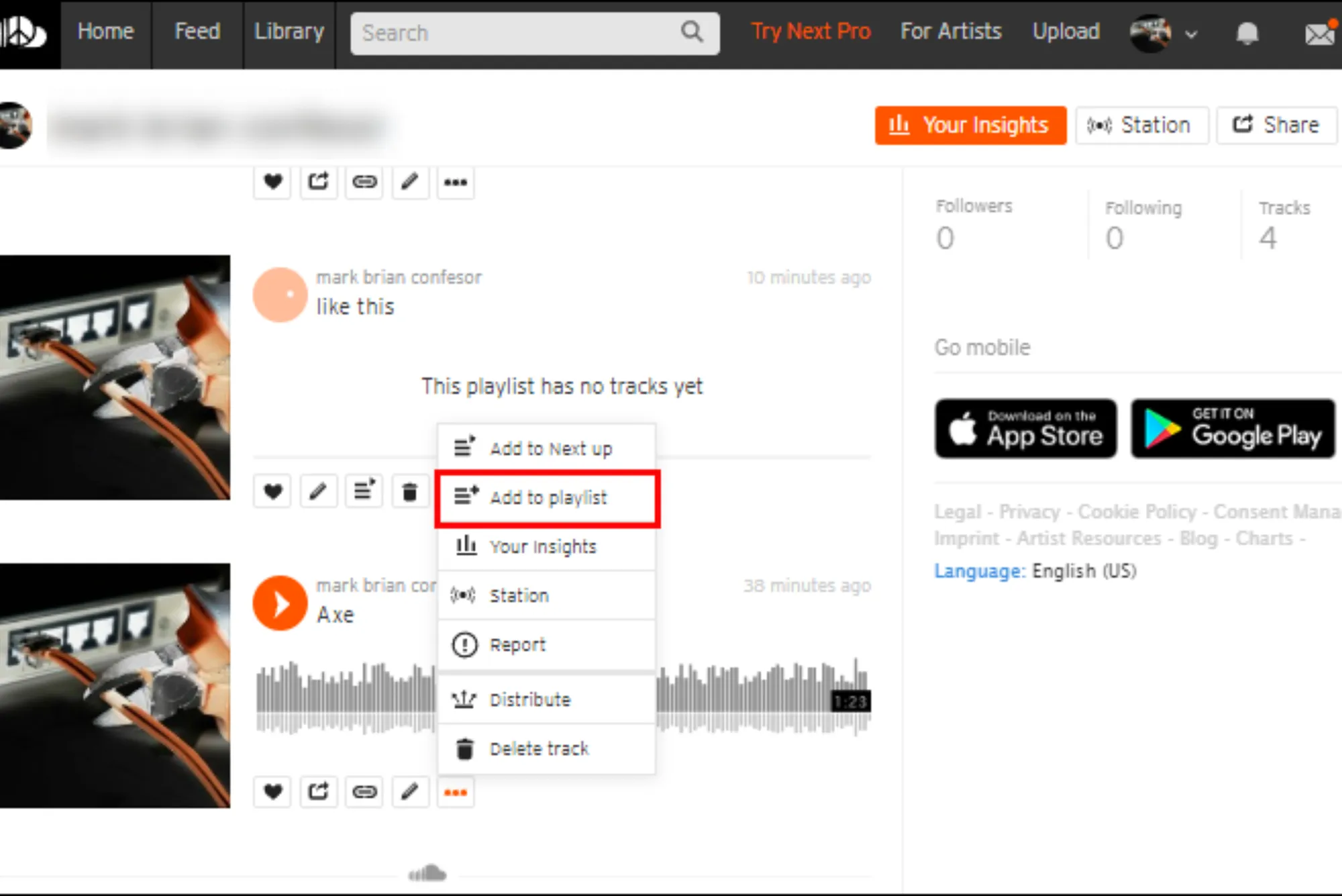 how to clear next up soundcloud mobile
